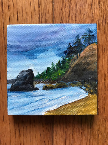 Coastal Landscape Original Acrylic Painting - 3x3 Tiny Art - april bern art & photography