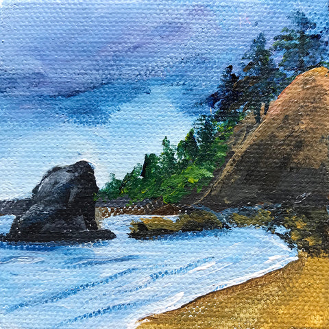 Coastal Landscape Original Acrylic Painting - 3x3 Tiny Art - april bern art & photography