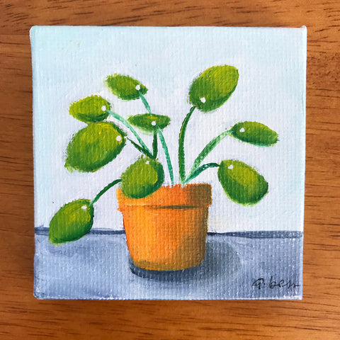 Tiny Pilea Original Oil Painting - 3x3 Original Oil Painting - april bern photography