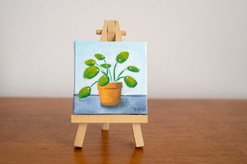 Tiny Pilea Original Oil Painting - 3x3 Original Oil Painting - april bern photography