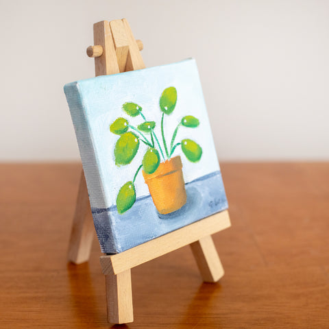 Tiny Pilea Original Oil Painting - 3x3 Original Oil Painting - april bern photography