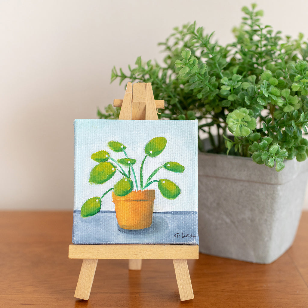 Tiny Pilea Original Oil Painting - 3x3 Original Oil Painting - april bern photography