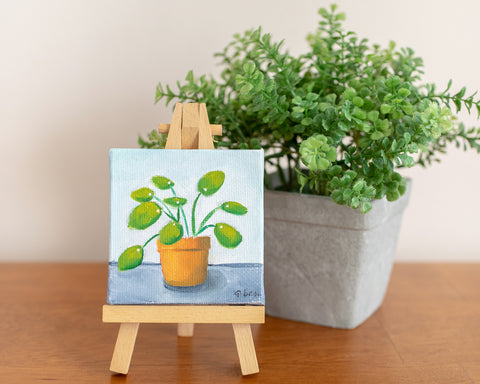 Tiny Pilea Original Oil Painting - 3x3 Original Oil Painting - april bern photography