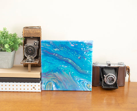 Interstellar Blue Abstract Art - 8x8 Acrylic Painting - april bern art & photography