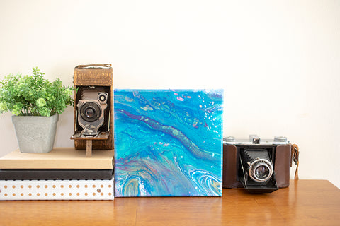 Interstellar Blue Abstract Art - 8x8 Acrylic Painting - april bern art & photography