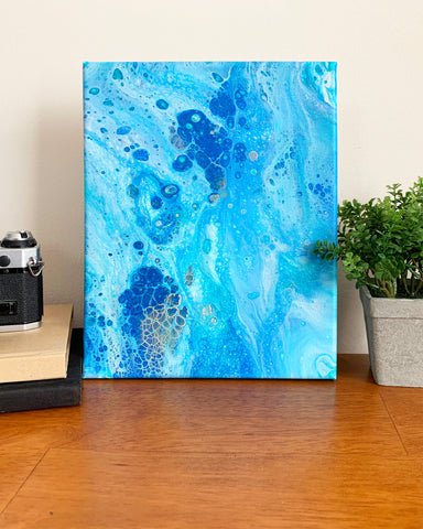 Original Acrylic Pour Painting- 8x10 Blue Ocean Waters - april bern photography