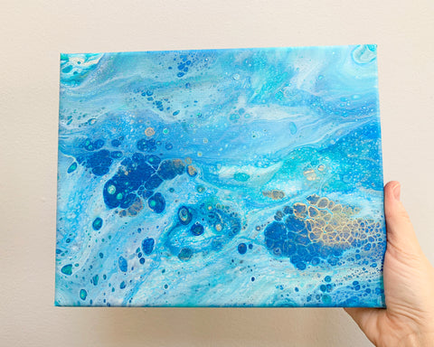 Original Acrylic Pour Painting- 8x10 Blue Ocean Waters - april bern photography