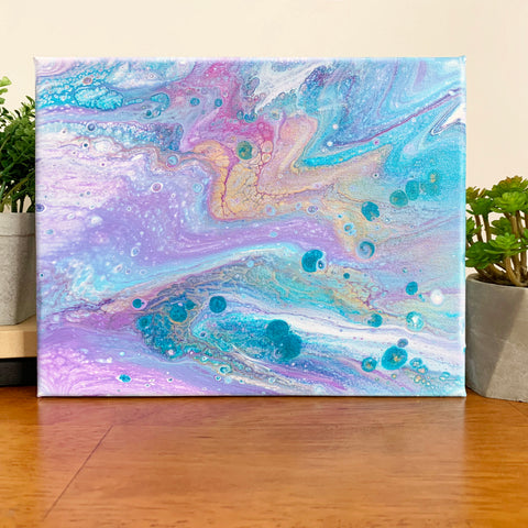 Original Abstract Pink And Purple Acrylic Pour - 8x10 Modern Art