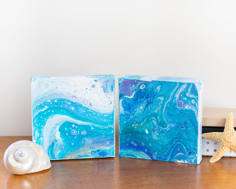 Ocean Tides Blue Abstract Art - 6x6 Acrylic Painting - april bern photography