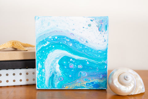 Ocean Waves Blue Abstract Art - 6x6 Acrylic Painting - april bern photography