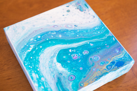 Ocean Waves Blue Abstract Art - 6x6 Acrylic Painting - april bern photography