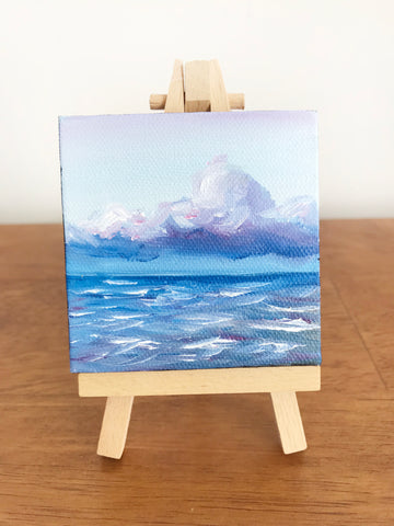 Stormy Ocean Small Seascape Original Oil Painting - 3x3 Tiny Art - april bern photography