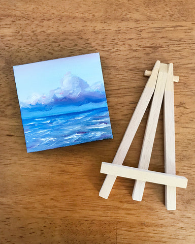 Stormy Ocean Small Seascape Original Oil Painting - 3x3 Tiny Art - april bern photography