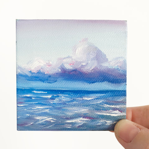 Stormy Ocean Small Seascape Original Oil Painting - 3x3 Tiny Art