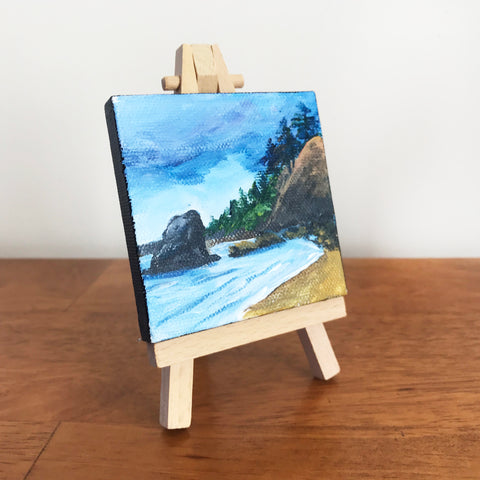 Coastal Landscape Original Acrylic Painting - 3x3 Tiny Art - april bern art & photography
