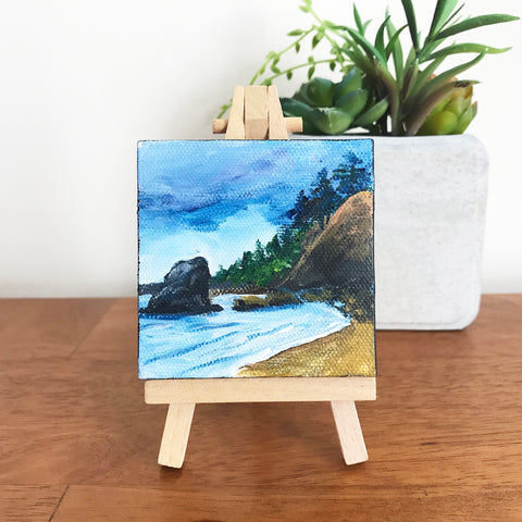 Coastal Landscape Original Acrylic Painting - 3x3 Tiny Art - april bern art & photography