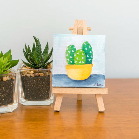 Small Cactus Trio Painting - 3x3 Original Oil Painting