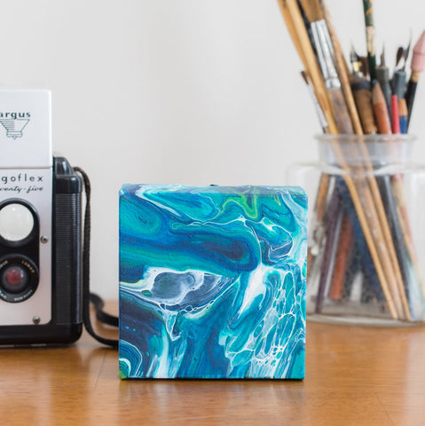 Blue Tide Acrylic Painting - 4x4 Abstract Art - april bern art & photography