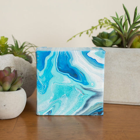 Mini Blue Agate Painting - 4x4 Abstract Art
