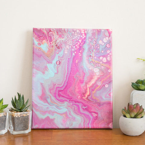 Pink Abstract Painting - 8x10 Pink Waves Abstract Art