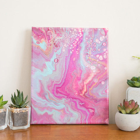 Pink Abstract Painting - 8x10 Pink Waves Abstract Art - april bern art & photography