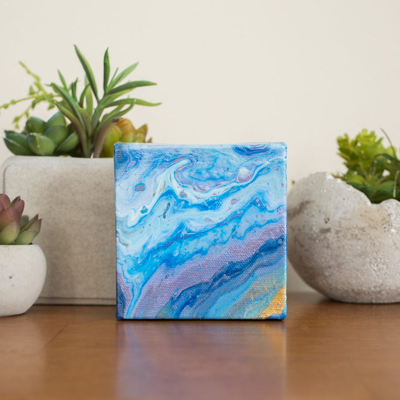 Small Blue and Purple Agate Painting - 4x4 Abstract Art - april bern art & photography