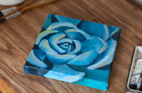 Succulent Painting - 6x6 Original Oil Painting - april bern art & photography