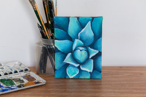 Blue Agave Oil Painting, Succulent Painting - april bern art & photography