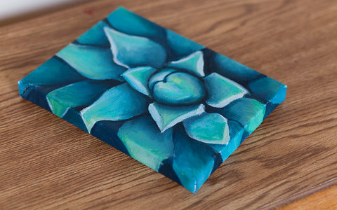 Blue Agave Oil Painting, Succulent Painting - april bern art & photography