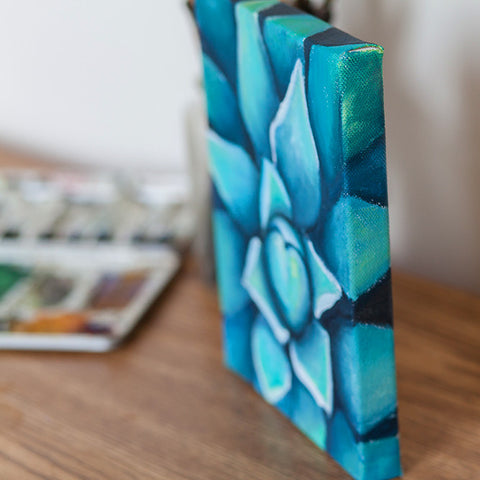 Blue Agave Oil Painting, Succulent Painting - april bern art & photography