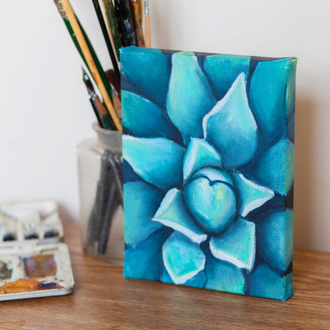 Blue Agave Oil Painting, Succulent Painting