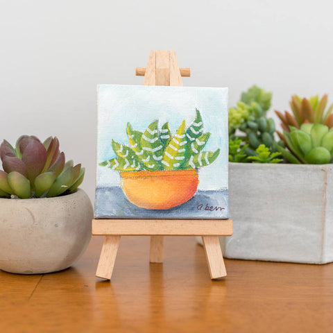 Mini Succulent Zebra Plant Painting - 3x3 Original Oil Painting - april bern art & photography