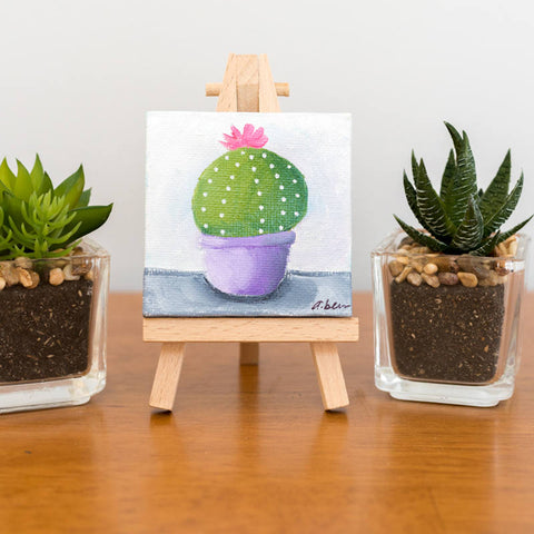 Cactus Art Tiny Cactus Original Oil Painting - 3x3 Original Oil Painting