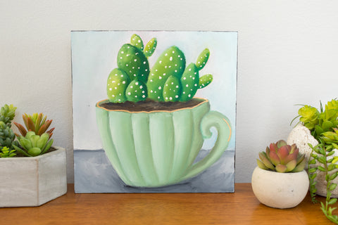 Succulent Original Painting - 8x8 Painting - april bern art & photography