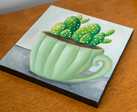 Succulent Original Painting - 8x8 Painting - april bern art & photography