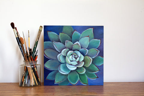 Succulent 12x12 Original Oil Painting, Southwest Decor - april bern art & photography