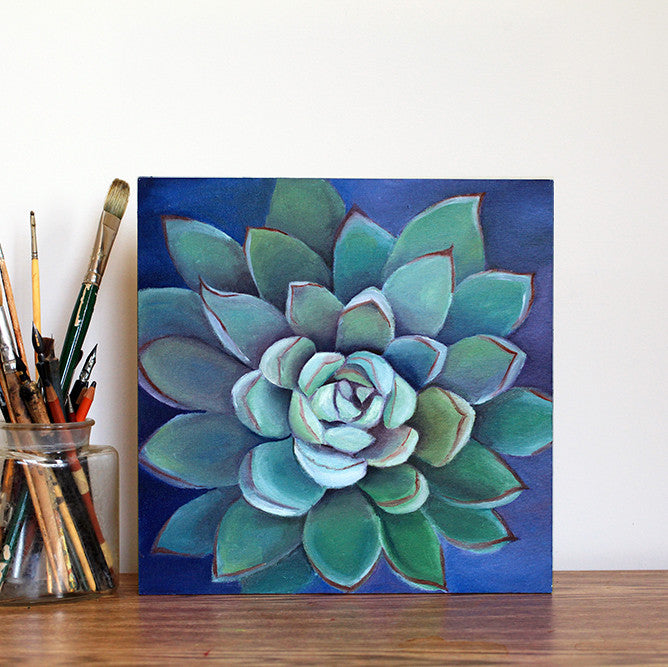 Succulent 12x12 Original Oil Painting, Southwest Decor - april bern art & photography