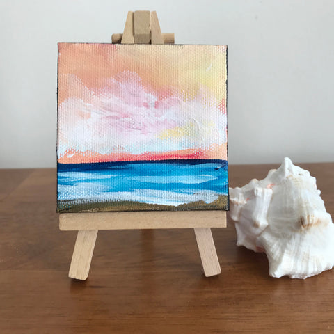 Ocean Sunrise Original Acrylic Painting - 3x3 Tiny Art