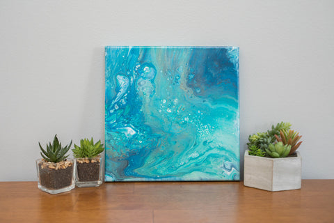 Tidepool Blue Abstract Art - 10x10 Acrylic Painting - april bern art & photography