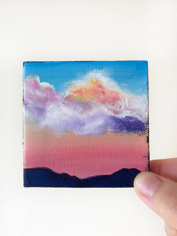 Glowing Sunrise Original Acrylic Painting - 3x3 Tiny Art - april bern photography