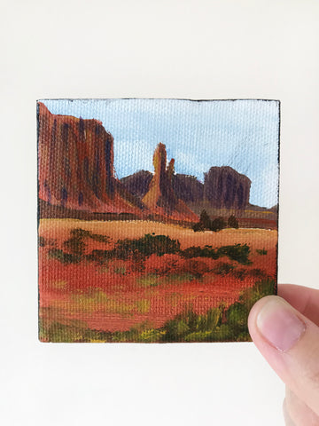 Arizona Landscape Original Acrylic Painting - 3x3 Tiny Art - april bern art & photography