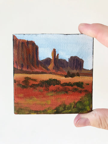 Arizona Landscape Original Acrylic Painting - 3x3 Tiny Art - april bern art & photography