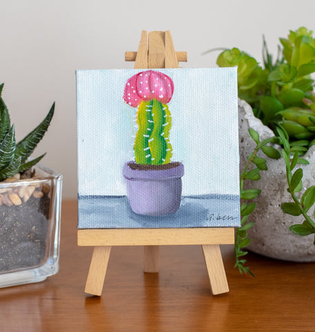 Tiny Cactus Original Oil Painting  - 3x3 Original Oil Painting - april bern photography