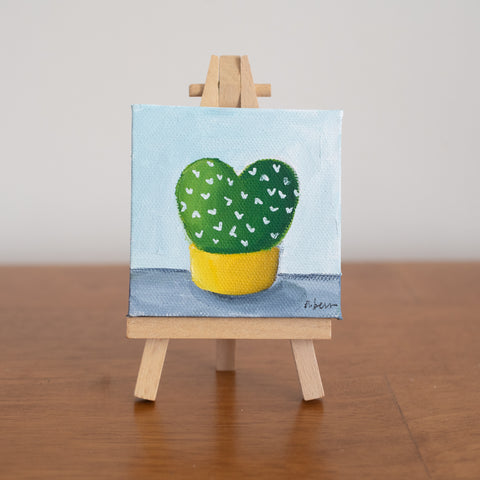 Heart Shaped Tiny Cactus Original Oil Painting - 3x3 Original Oil Painting - april bern photography