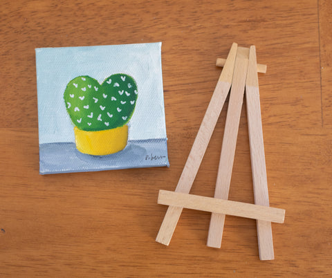 Heart Shaped Tiny Cactus Original Oil Painting - 3x3 Original Oil Painting - april bern photography