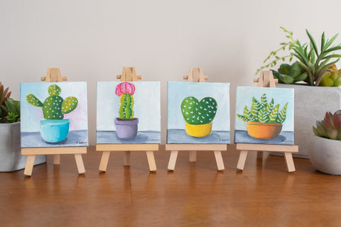 Tiny Cactus Original Oil Painting  - 3x3 Original Oil Painting - april bern photography