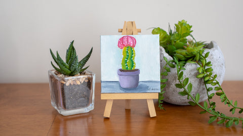 Tiny Cactus Original Oil Painting  - 3x3 Original Oil Painting - april bern photography