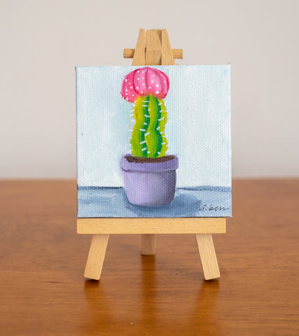 Tiny Cactus Original Oil Painting  - 3x3 Original Oil Painting - april bern photography