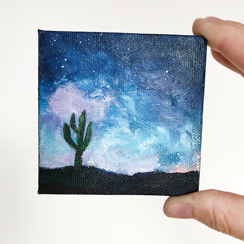 Tuscon Night Sky Original Acrylic Painting - 3x3 Tiny Art - april bern art & photography