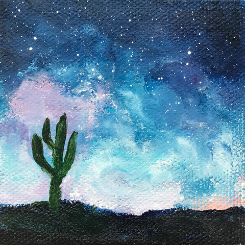 Tuscon Night Sky Original Acrylic Painting - 3x3 Tiny Art - april bern art & photography